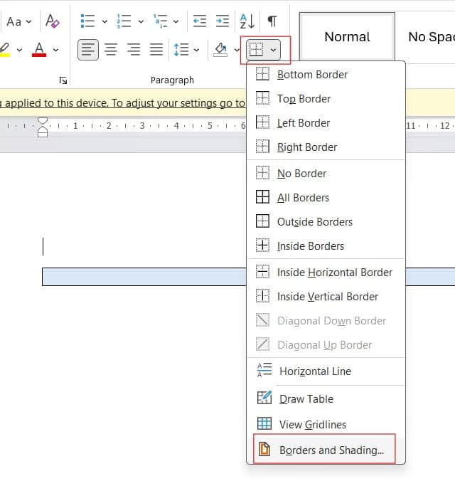 Add a box around text in word online