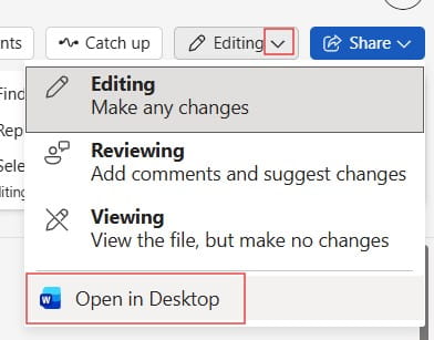 Open Word Online in Desktop App