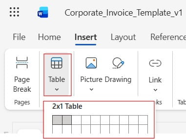 Create invoice template word online