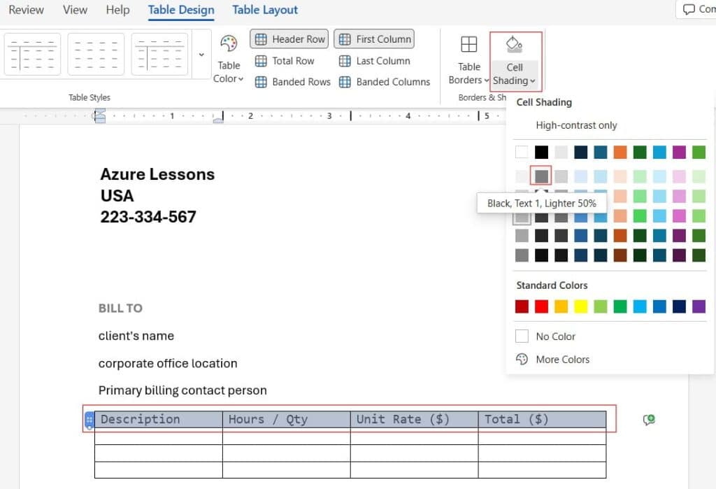 How to create Word Online Invoice Template